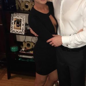 Black long sleeve mini dress with keyhole front